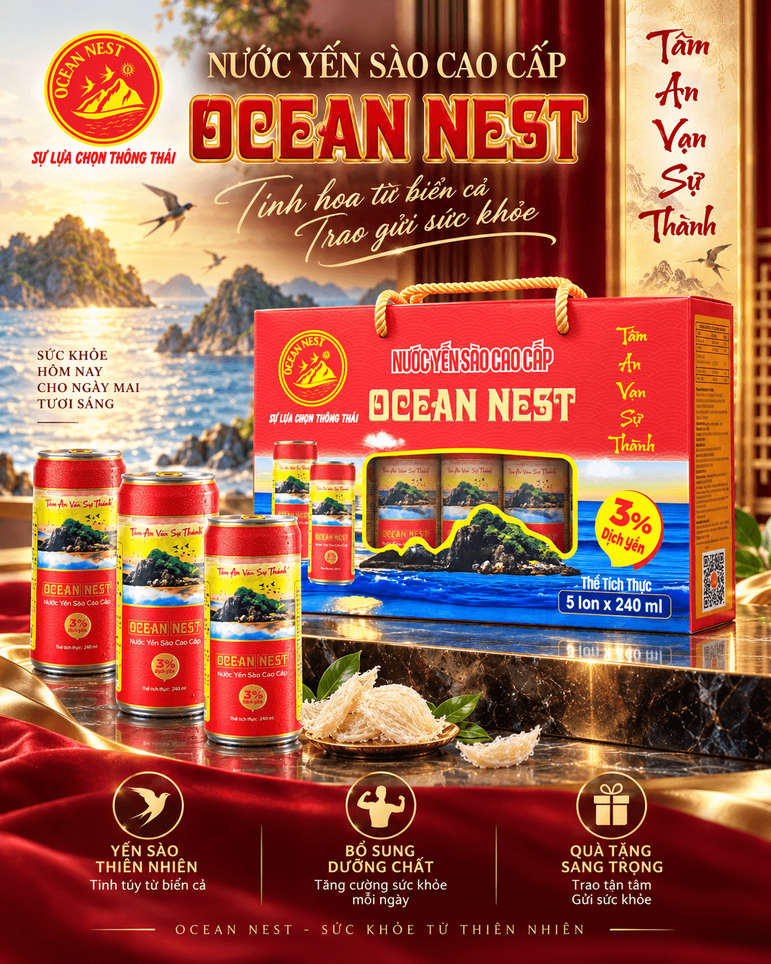 Nước Yến Sào Ocean Nest - Hộp Quà 5 Lon x 240ml