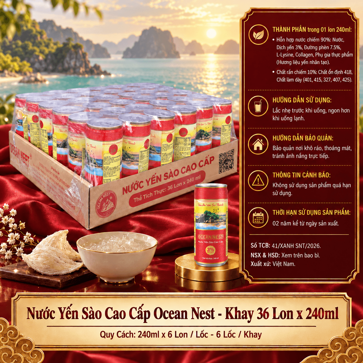 Nước Yến Sào Ocean Nest - Khay 36 Lon x 240ml